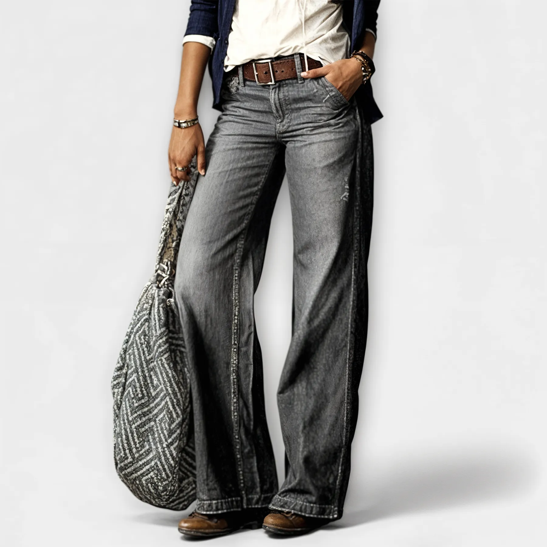 Shoken - Stylish Wide Leg Denim Trouser