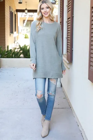 Side Slit Long Sleeve Round Neck Sweater