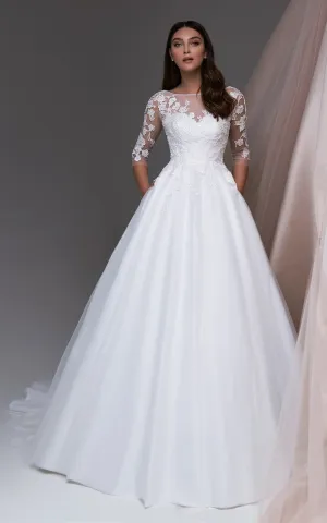 Simple Ball Gown Bateau Bridal Gown with Pockets-716124