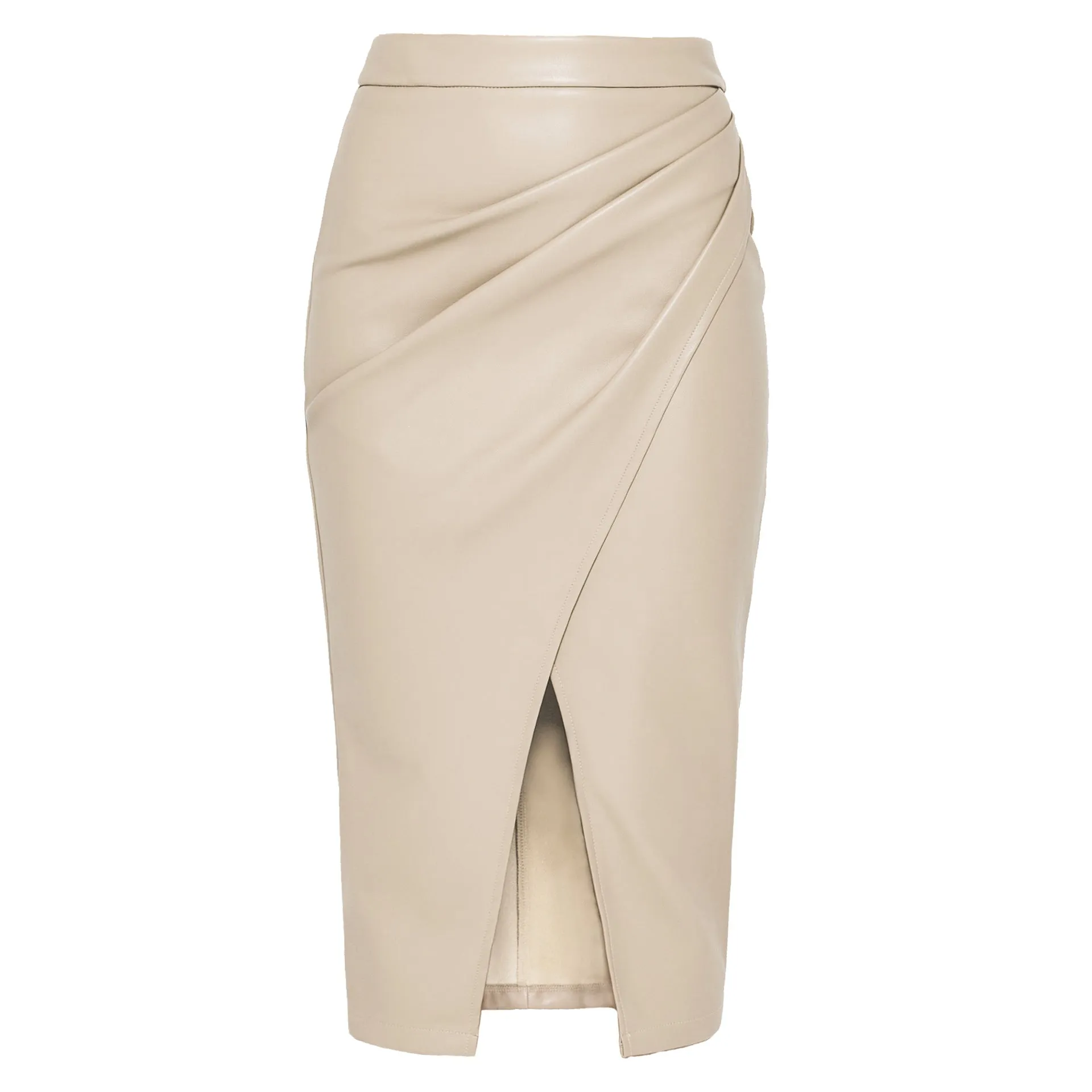 Slit Front High Waist PU Midi Skirt