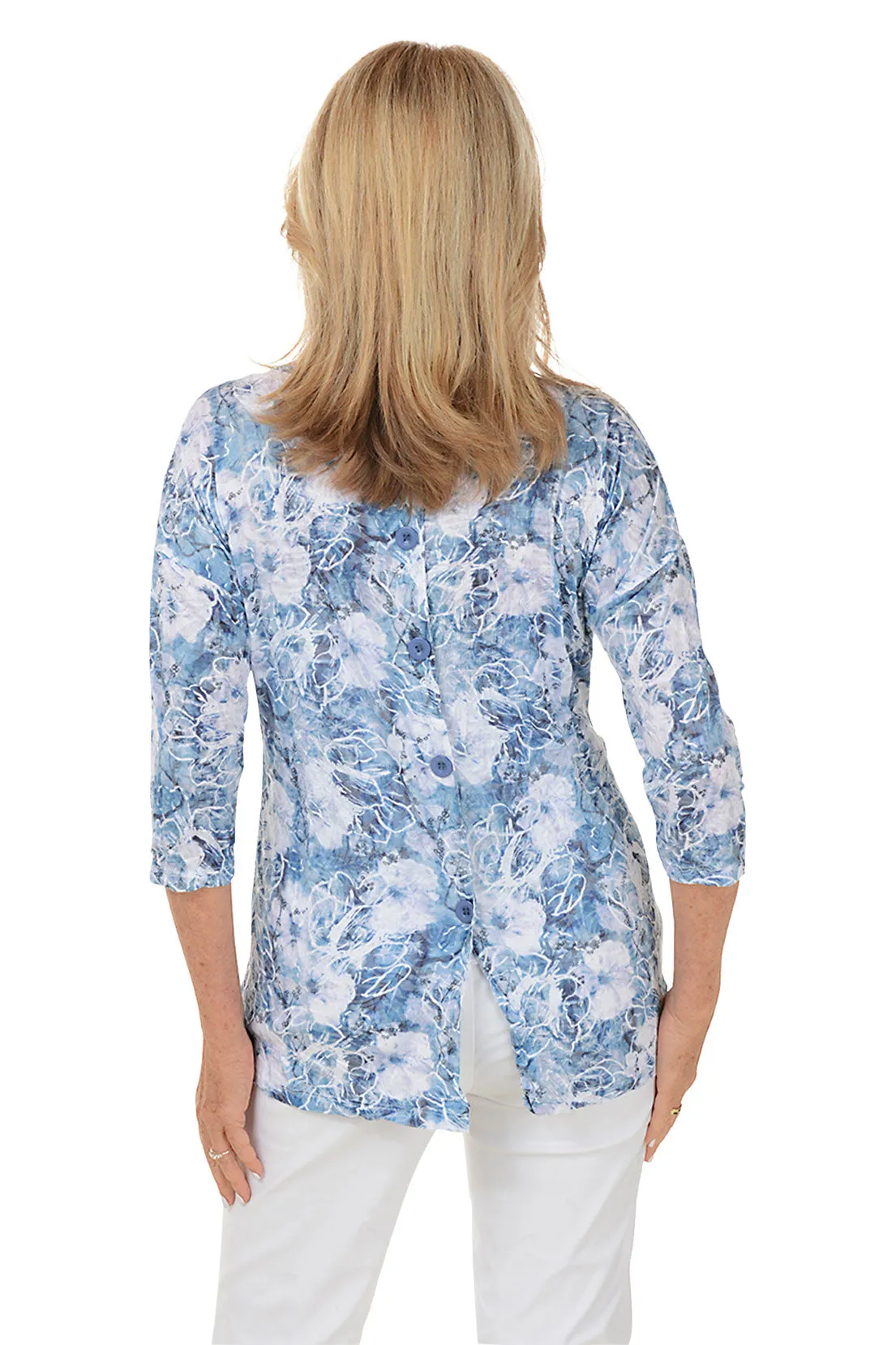 Snowy Floral Button-Back Crinkle Top