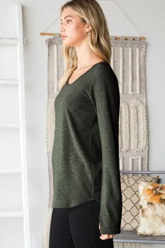 Solid Ribbed Scoop Neck L/S with Thumbholes