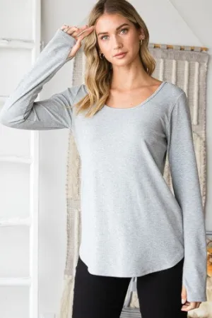 Solid Ribbed Scoop Neck L/S with Thumbholes