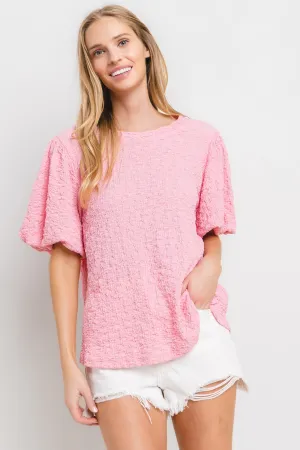 Solid Textured Puff Sleeve Blouse Top