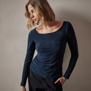 Stretch Velvet Scoop Neck Top - Constellation