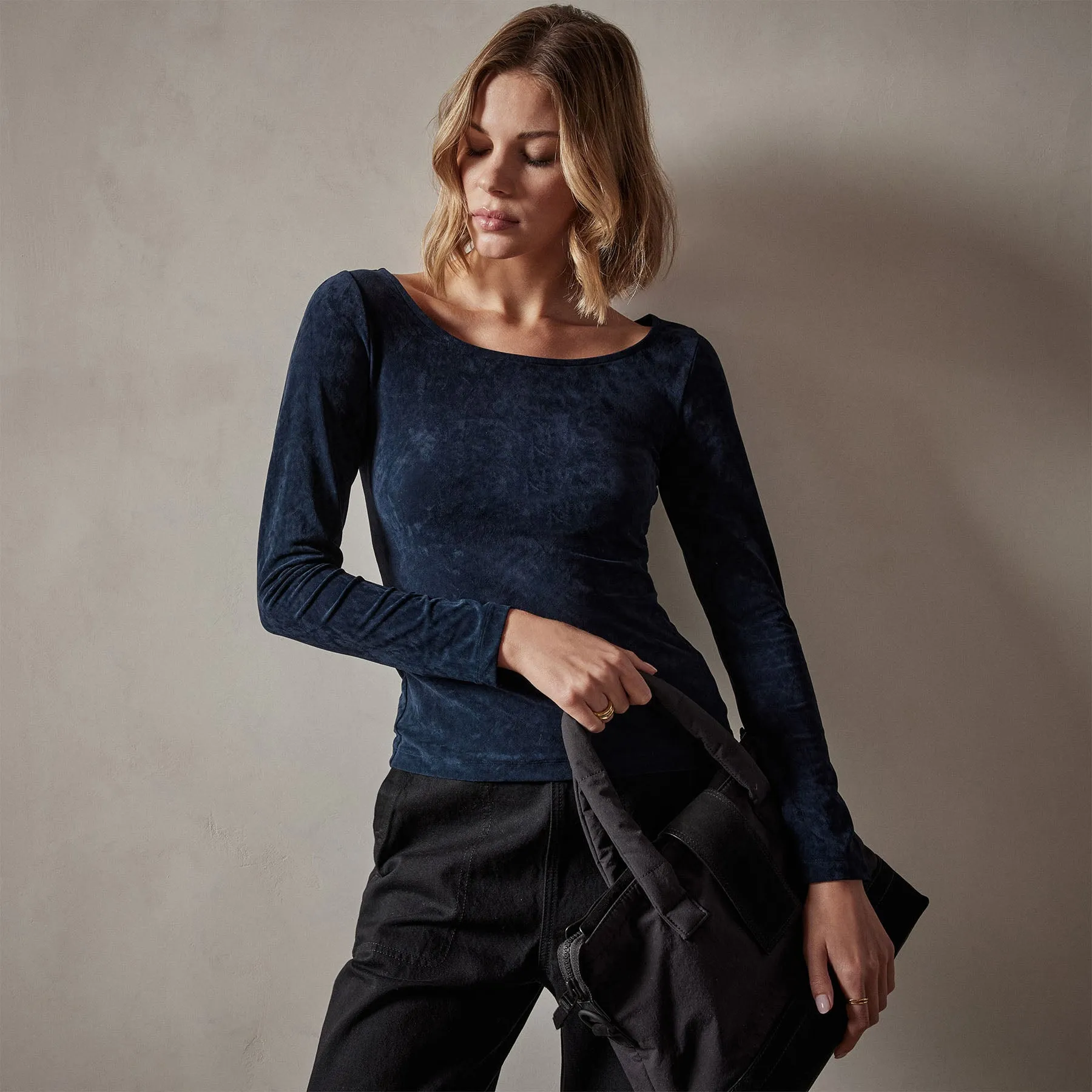 Stretch Velvet Scoop Neck Top - Constellation