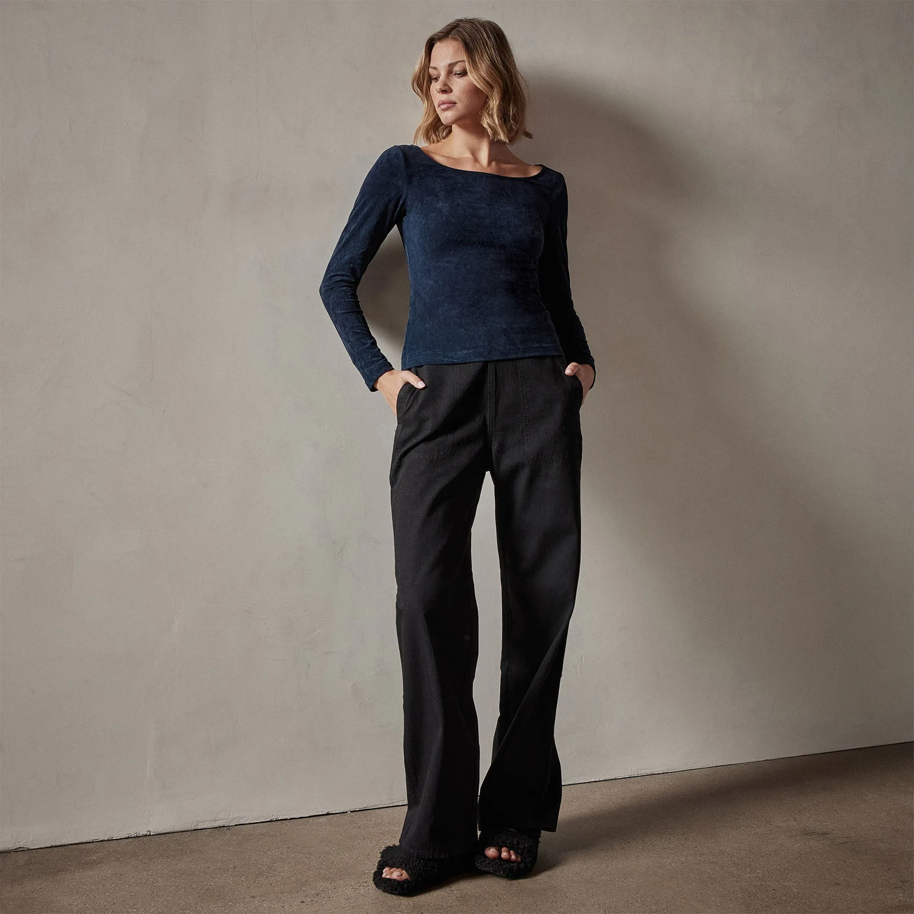 Stretch Velvet Scoop Neck Top - Constellation