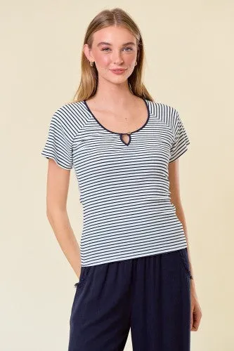 Striped Ribbed Scoop Neck with Keyhole