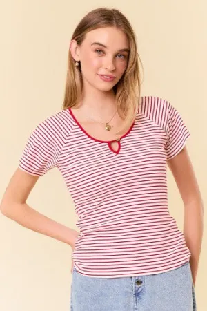 Striped Ribbed Scoop Neck with Keyhole