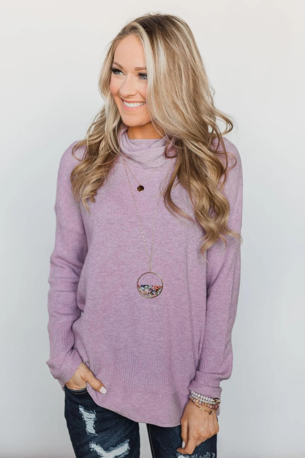 Stuck in a Daydream Turtle Neck Sweater - Lavender