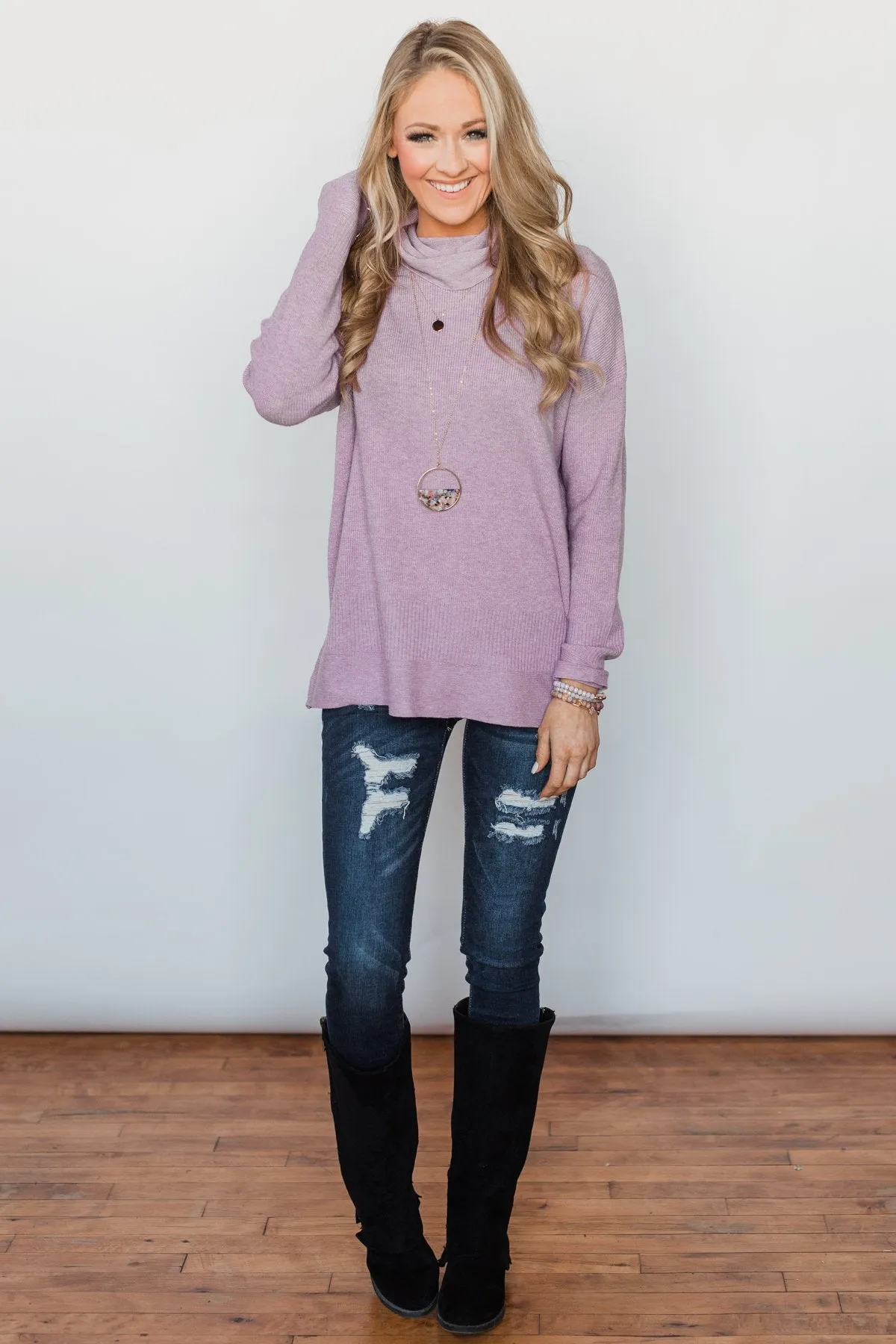 Stuck in a Daydream Turtle Neck Sweater - Lavender