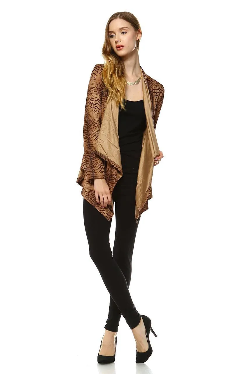 Suede Open Front Flyaway Jacket Cardigan Tiger Brown