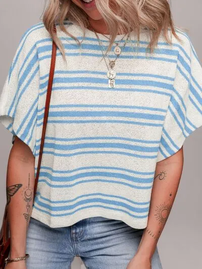 Tami Stripe Round Neck Half Sleeve Knit Top