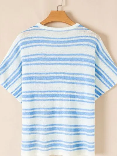 Tami Stripe Round Neck Half Sleeve Knit Top