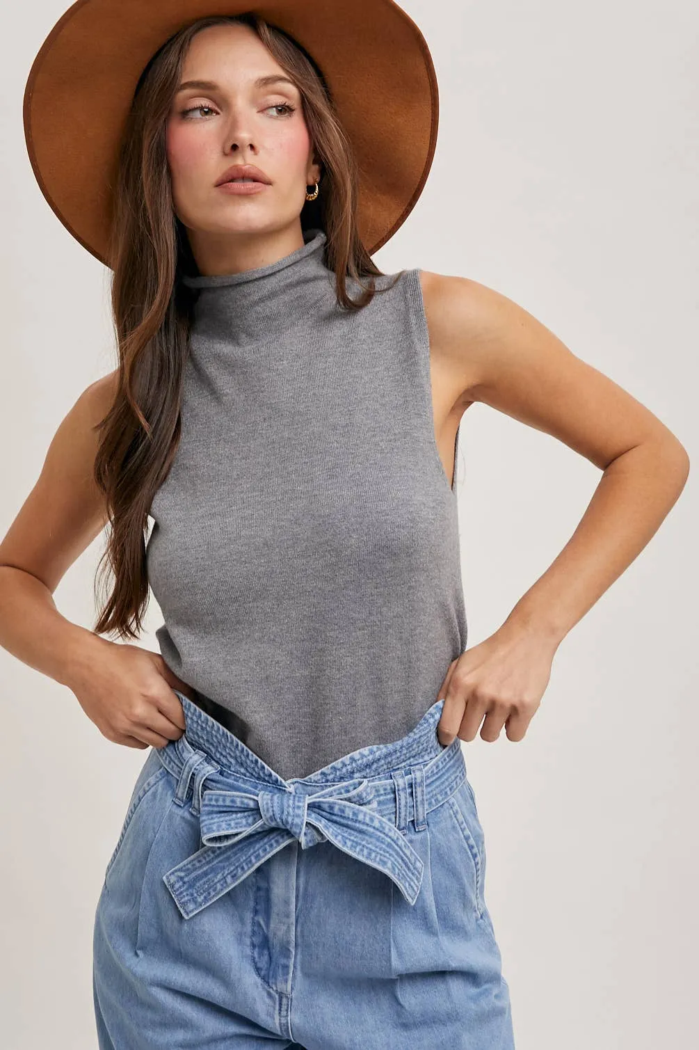 Tangled Heart Strings - Sleeveless Mock Neck Sweater