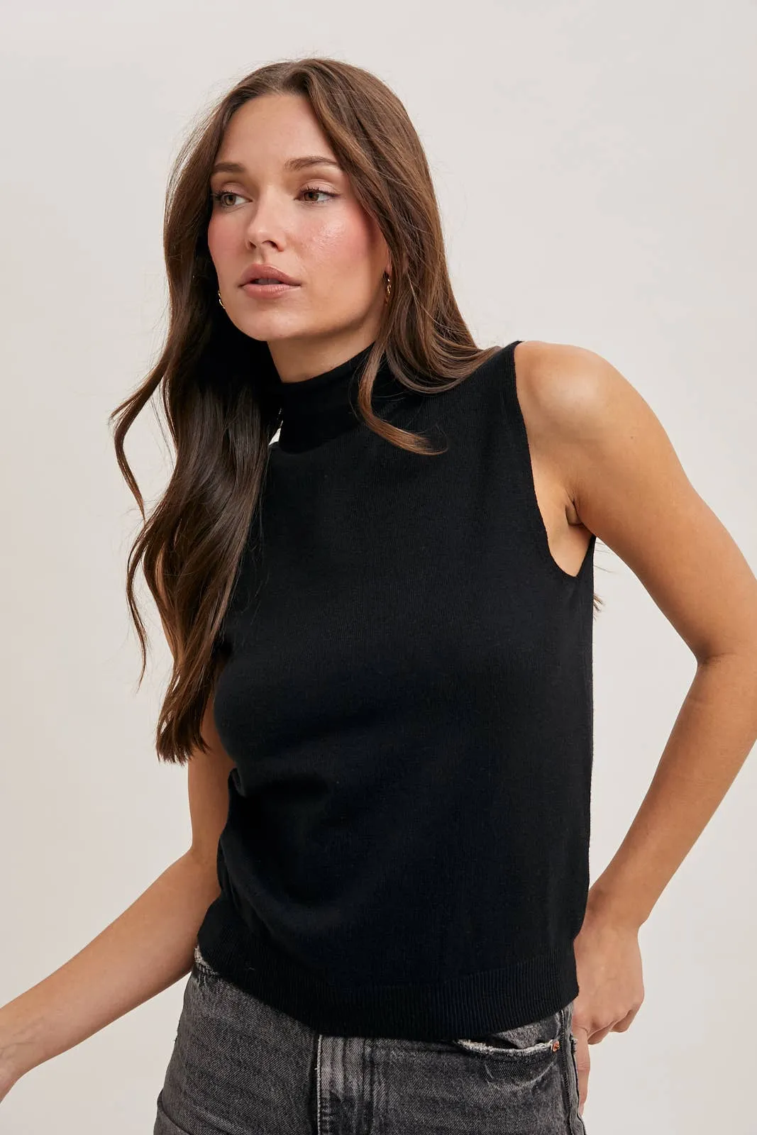 Tangled Heart Strings - Sleeveless Mock Neck Sweater
