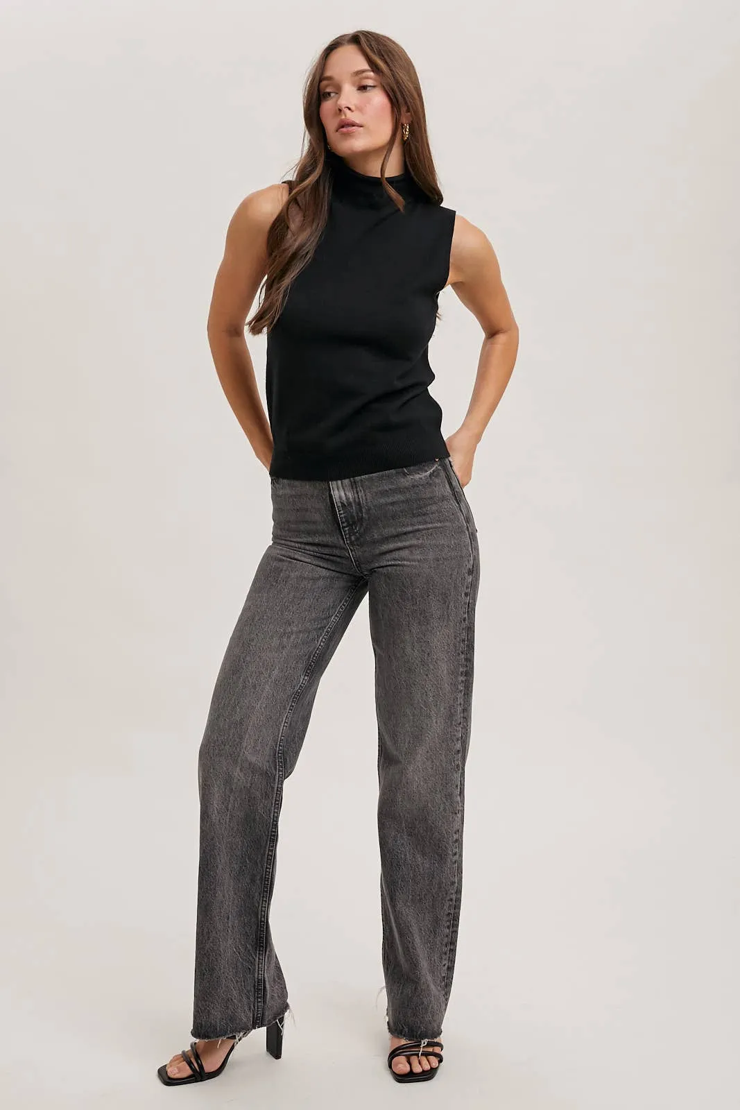 Tangled Heart Strings - Sleeveless Mock Neck Sweater