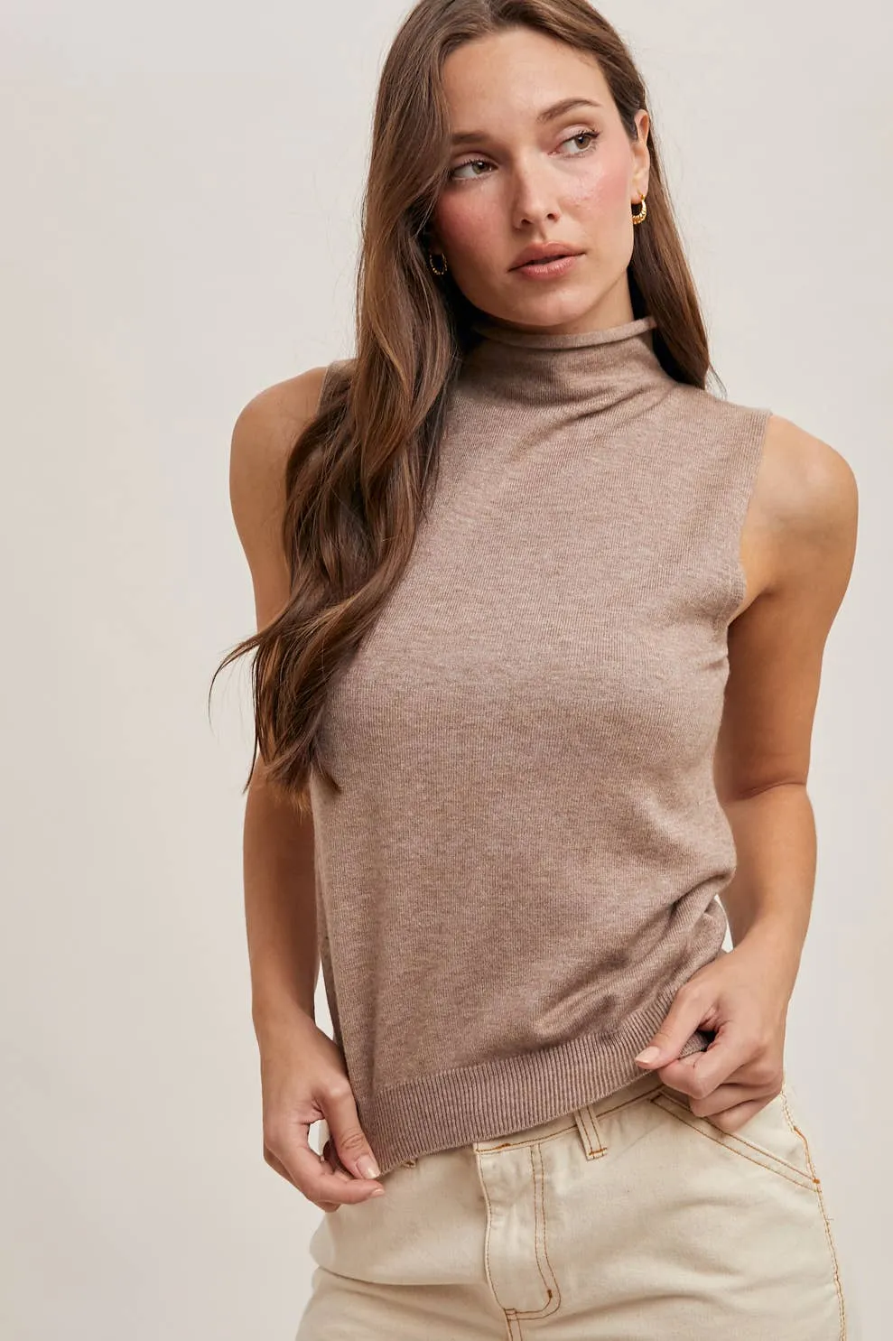 Tangled Heart Strings - Sleeveless Mock Neck Sweater