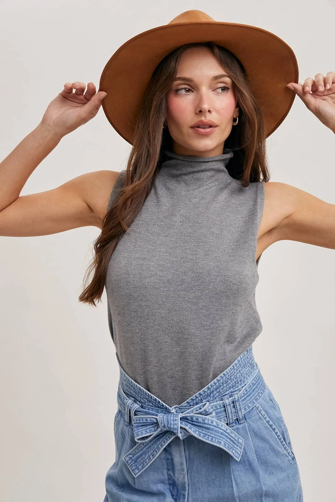 Tangled Heart Strings - Sleeveless Mock Neck Sweater