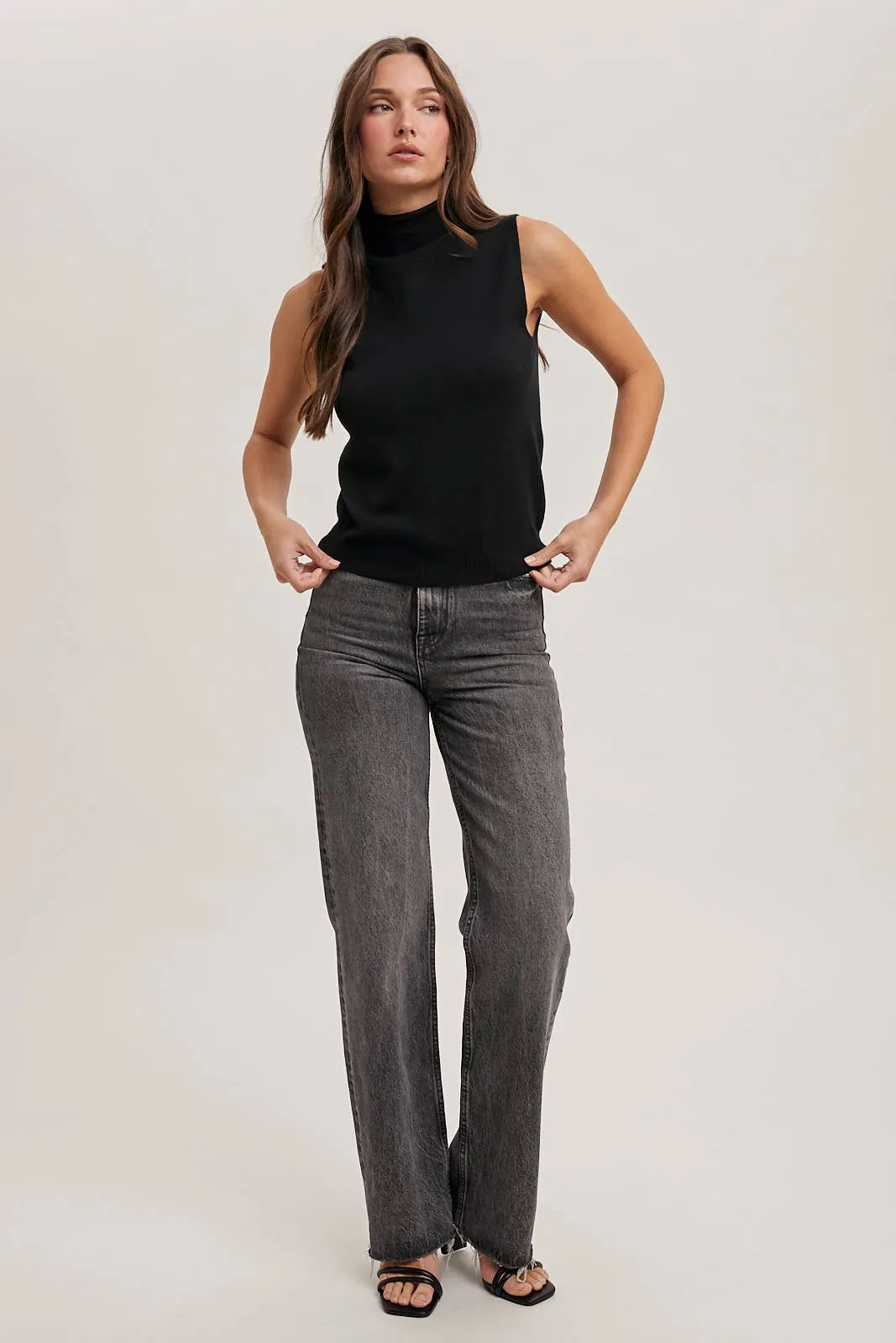 Tangled Heart Strings - Sleeveless Mock Neck Sweater