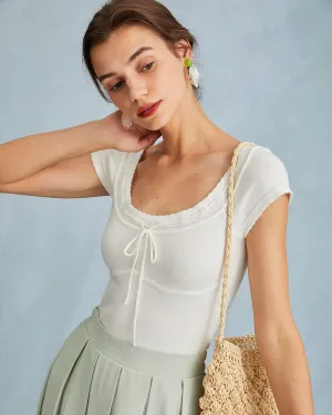 The White Scoop Neck Short Sleeve Knit Tee