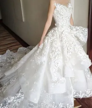 tiered wedding dresses ball gown off white lace applique elegant princess wedding gown vestidode de novia