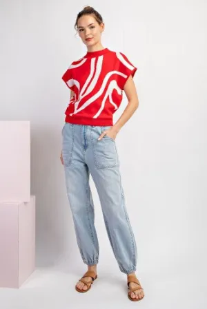 Tomato Swirl Mock Neck Sweater Tank