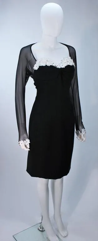 TRAVILLA Stretch Daisy Applique Cocktail Dress with Sheer Size 6-8