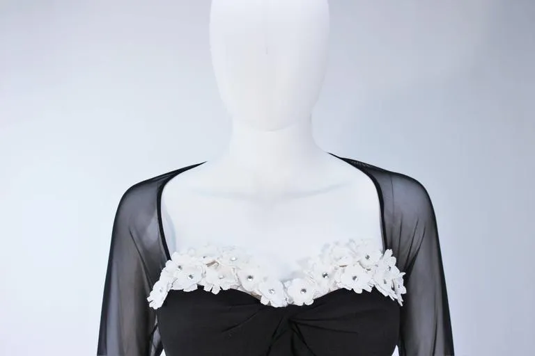 TRAVILLA Stretch Daisy Applique Cocktail Dress with Sheer Size 6-8