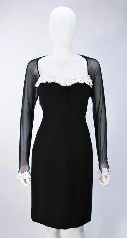 TRAVILLA Stretch Daisy Applique Cocktail Dress with Sheer Size 6-8