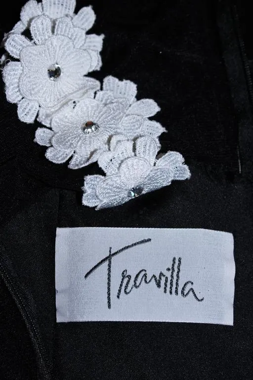 TRAVILLA Stretch Daisy Applique Cocktail Dress with Sheer Size 6-8