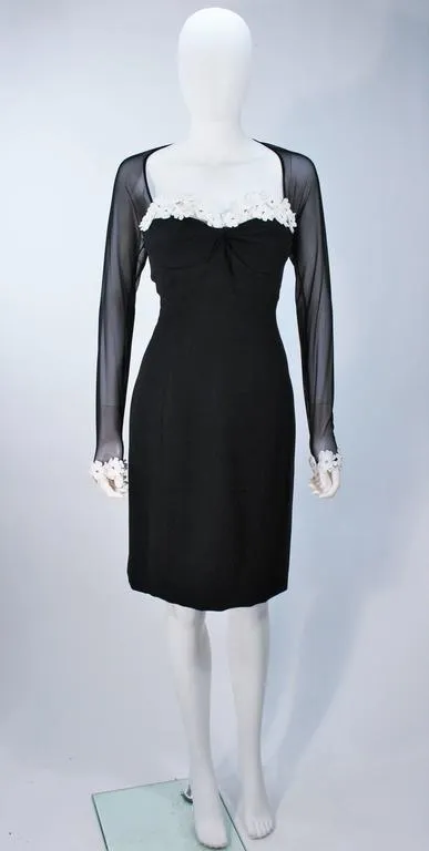 TRAVILLA Stretch Daisy Applique Cocktail Dress with Sheer Size 6-8