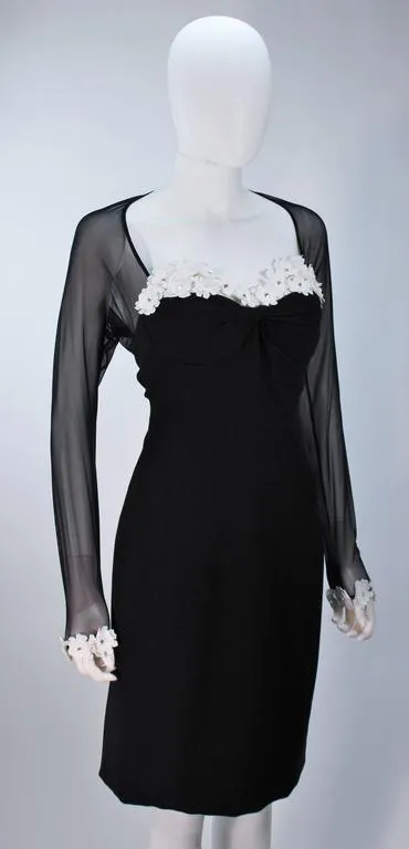 TRAVILLA Stretch Daisy Applique Cocktail Dress with Sheer Size 6-8