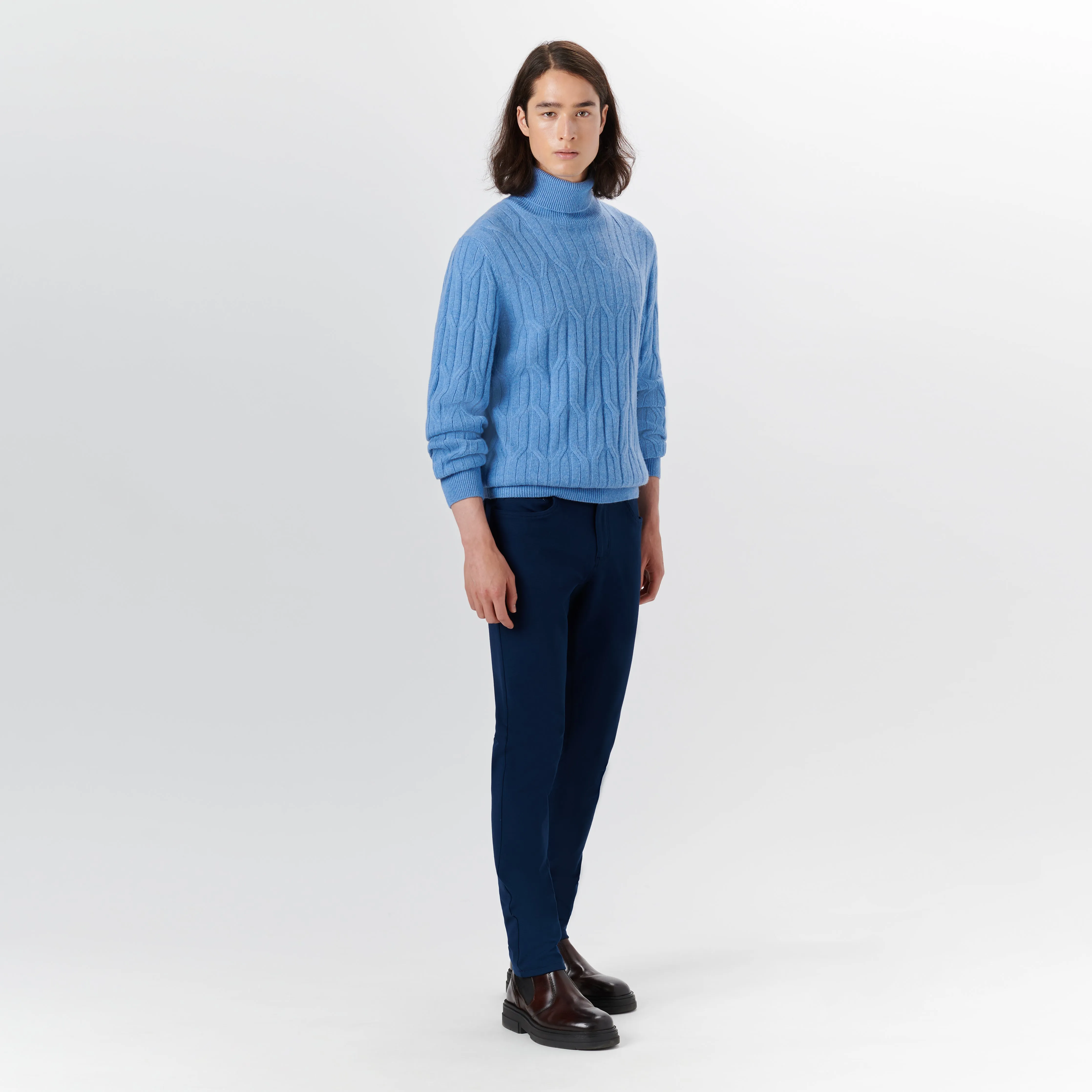 Turtle Neck Cable Jacquard Sweater