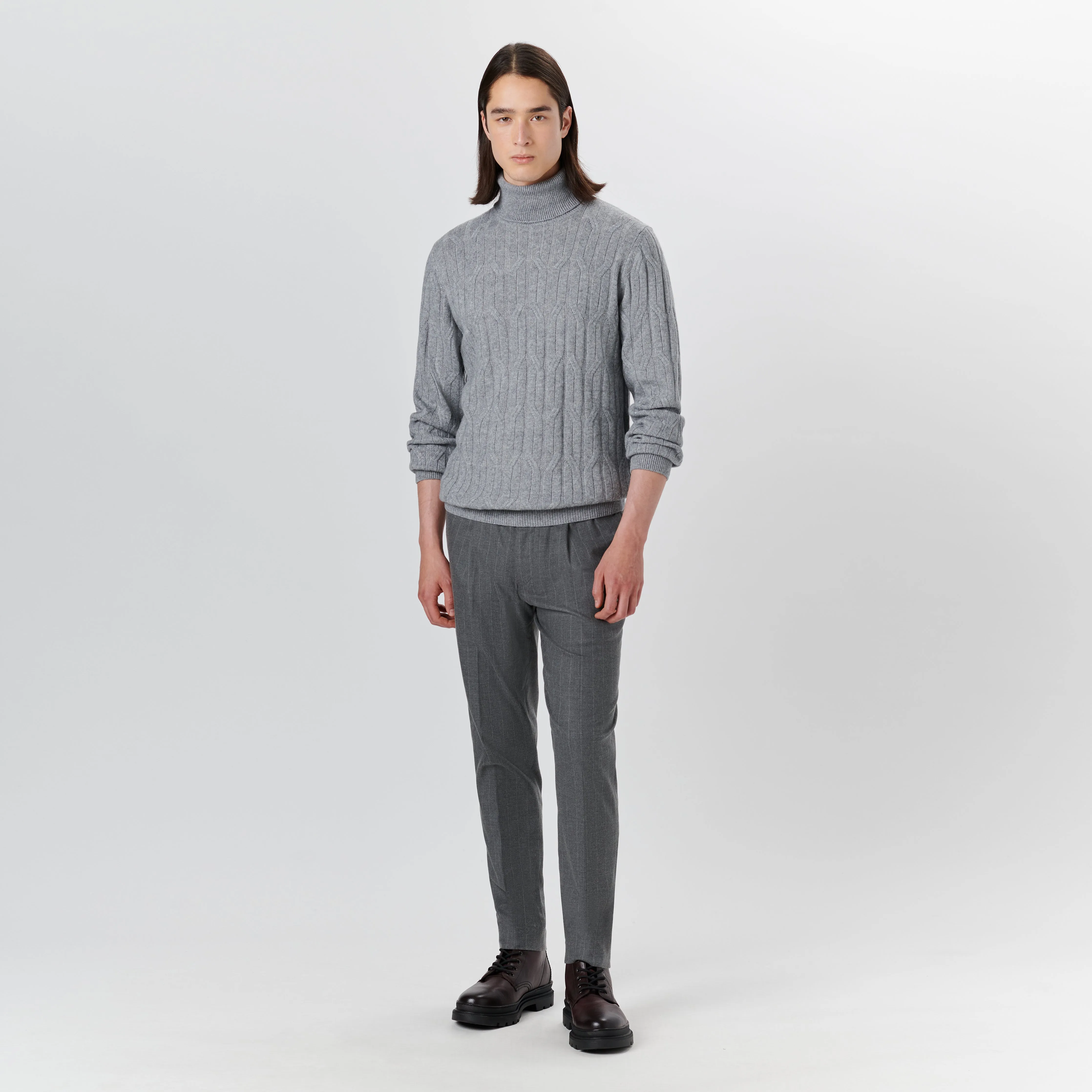 Turtle Neck Cable Jacquard Sweater