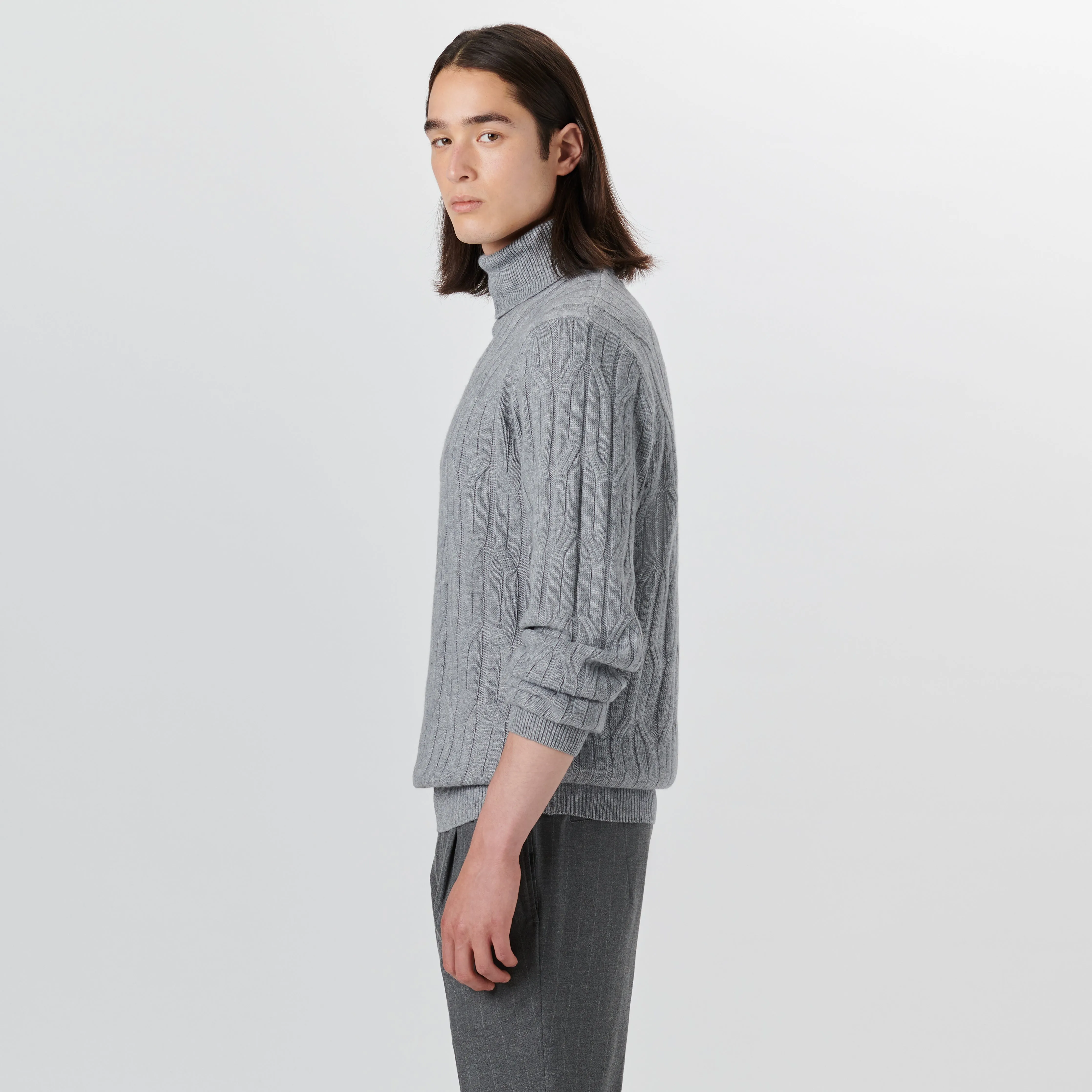 Turtle Neck Cable Jacquard Sweater