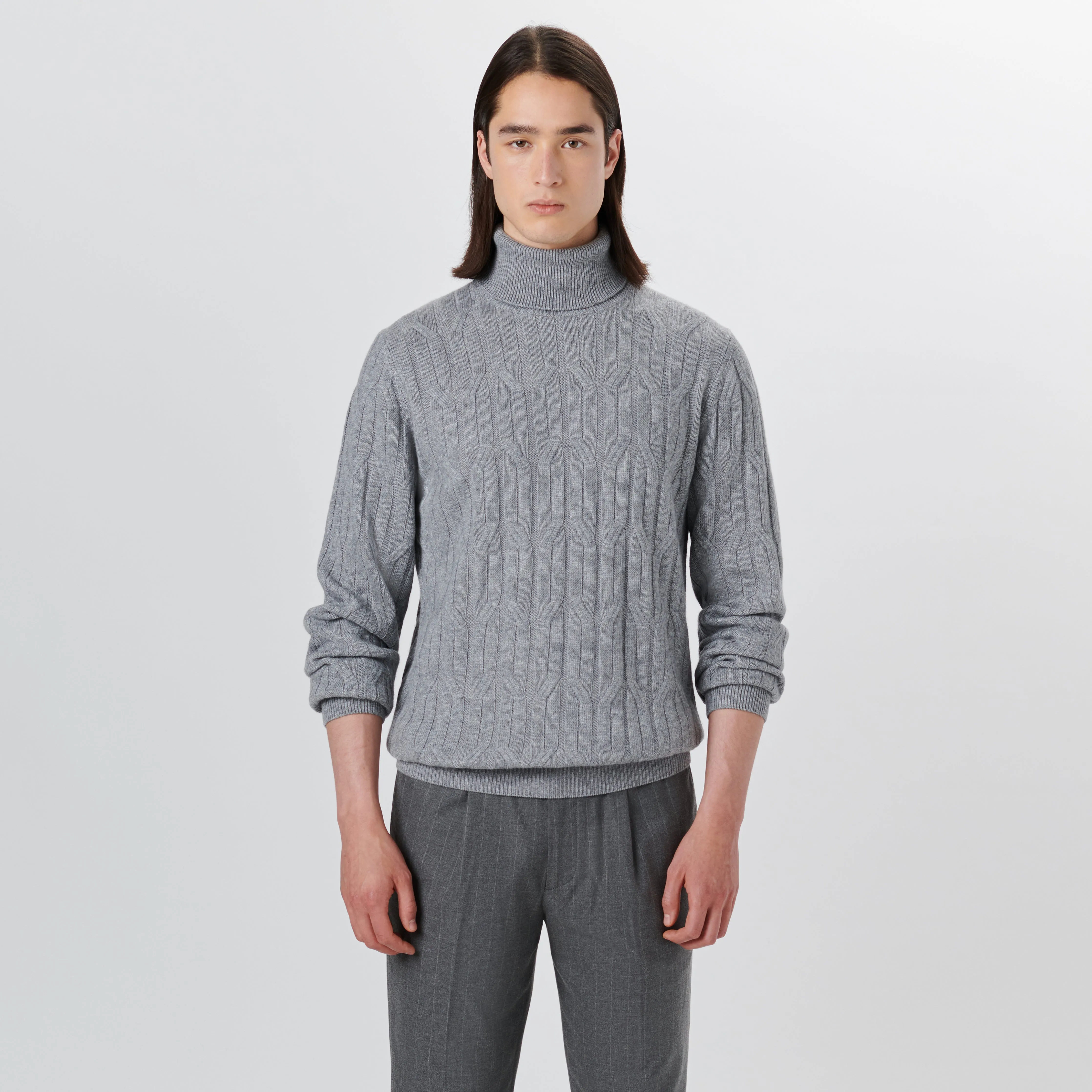 Turtle Neck Cable Jacquard Sweater
