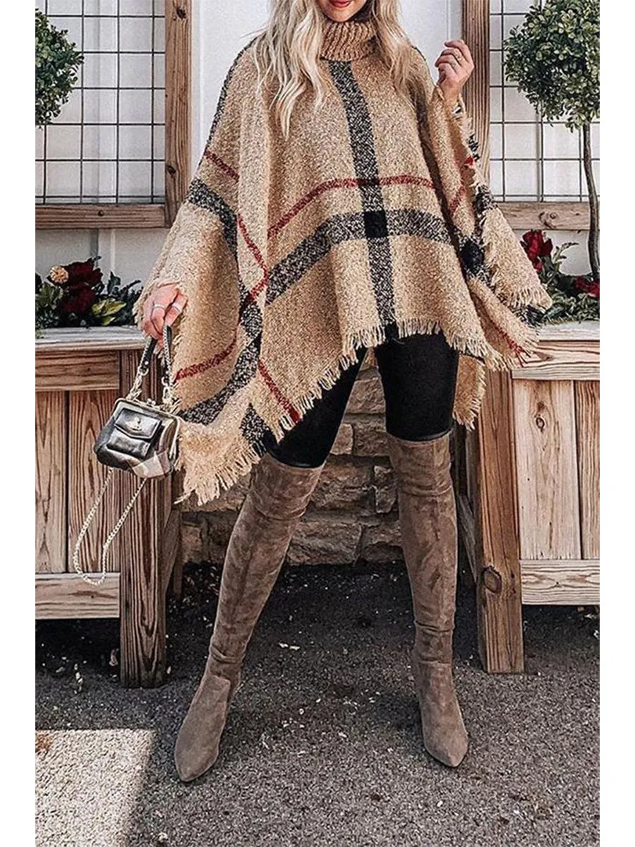 Turtle Neck Cape Shawl Loose Sweater (6 Colors)