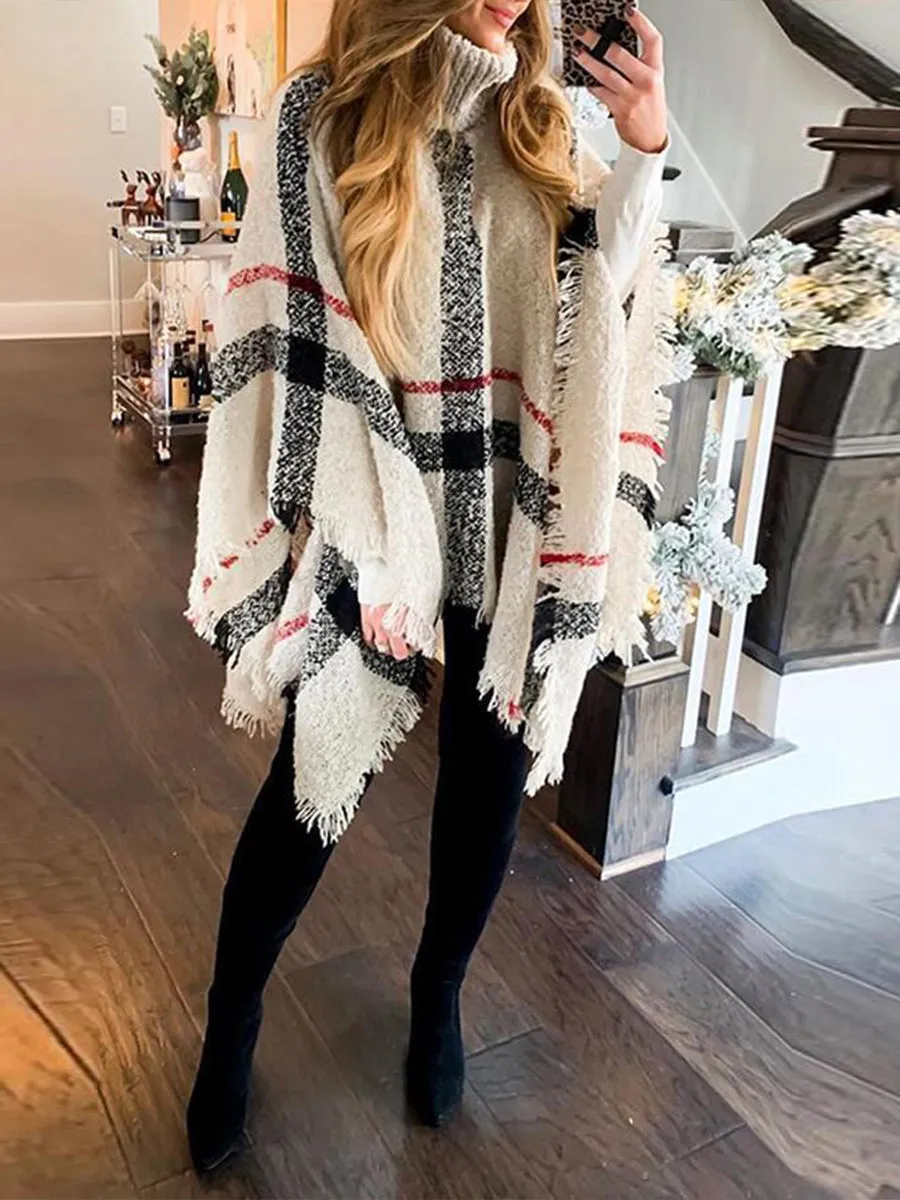 Turtle Neck Cape Shawl Loose Sweater (6 Colors)