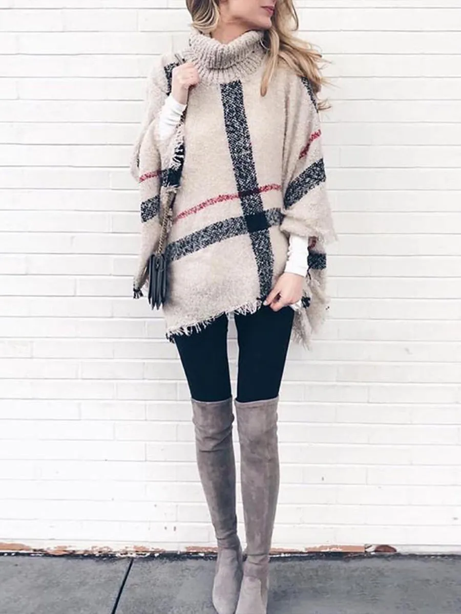 Turtle Neck Cape Shawl Loose Sweater (6 Colors)