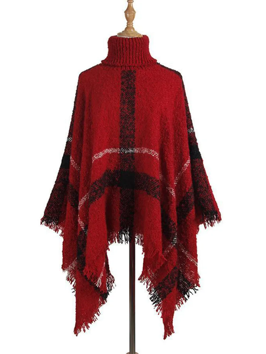 Turtle Neck Cape Shawl Loose Sweater (6 Colors)