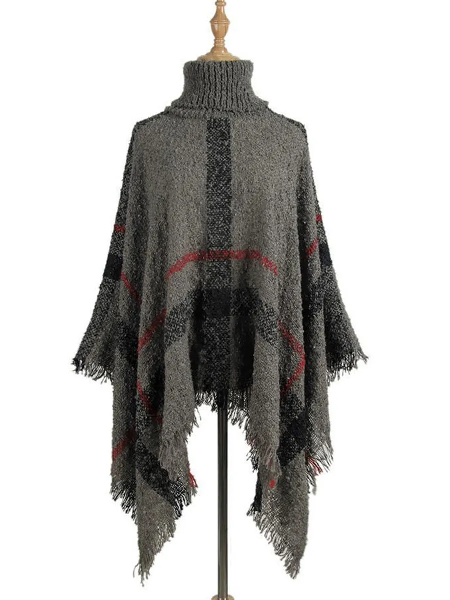 Turtle Neck Cape Shawl Loose Sweater (6 Colors)
