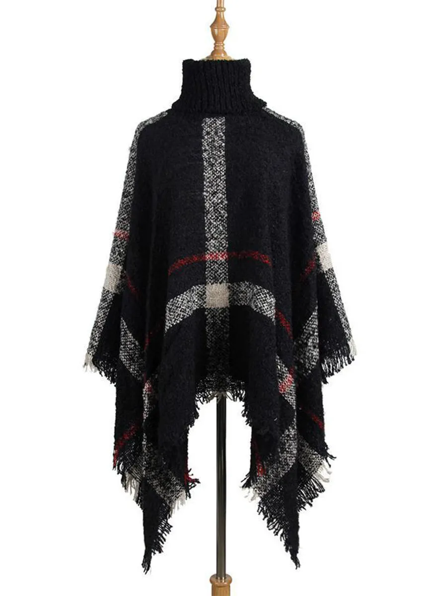 Turtle Neck Cape Shawl Loose Sweater (6 Colors)