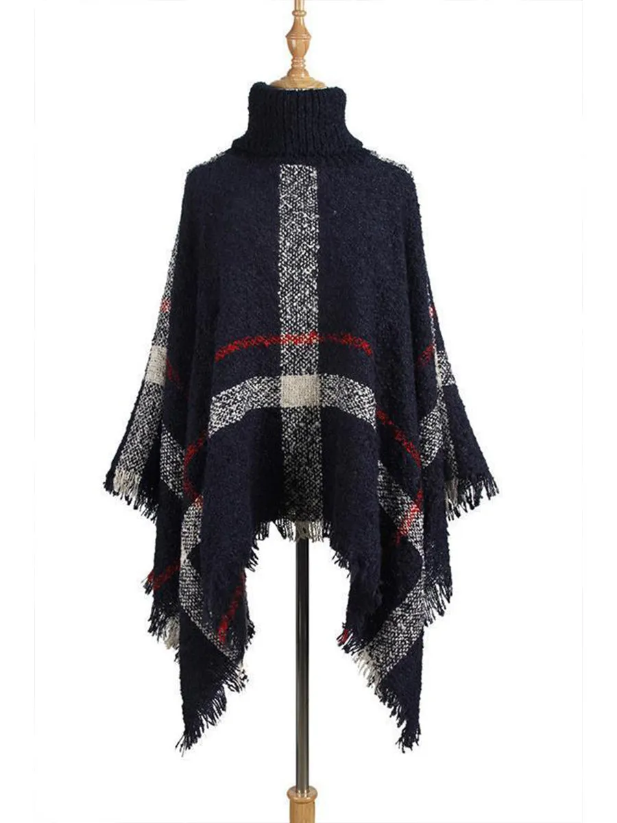 Turtle Neck Cape Shawl Loose Sweater (6 Colors)