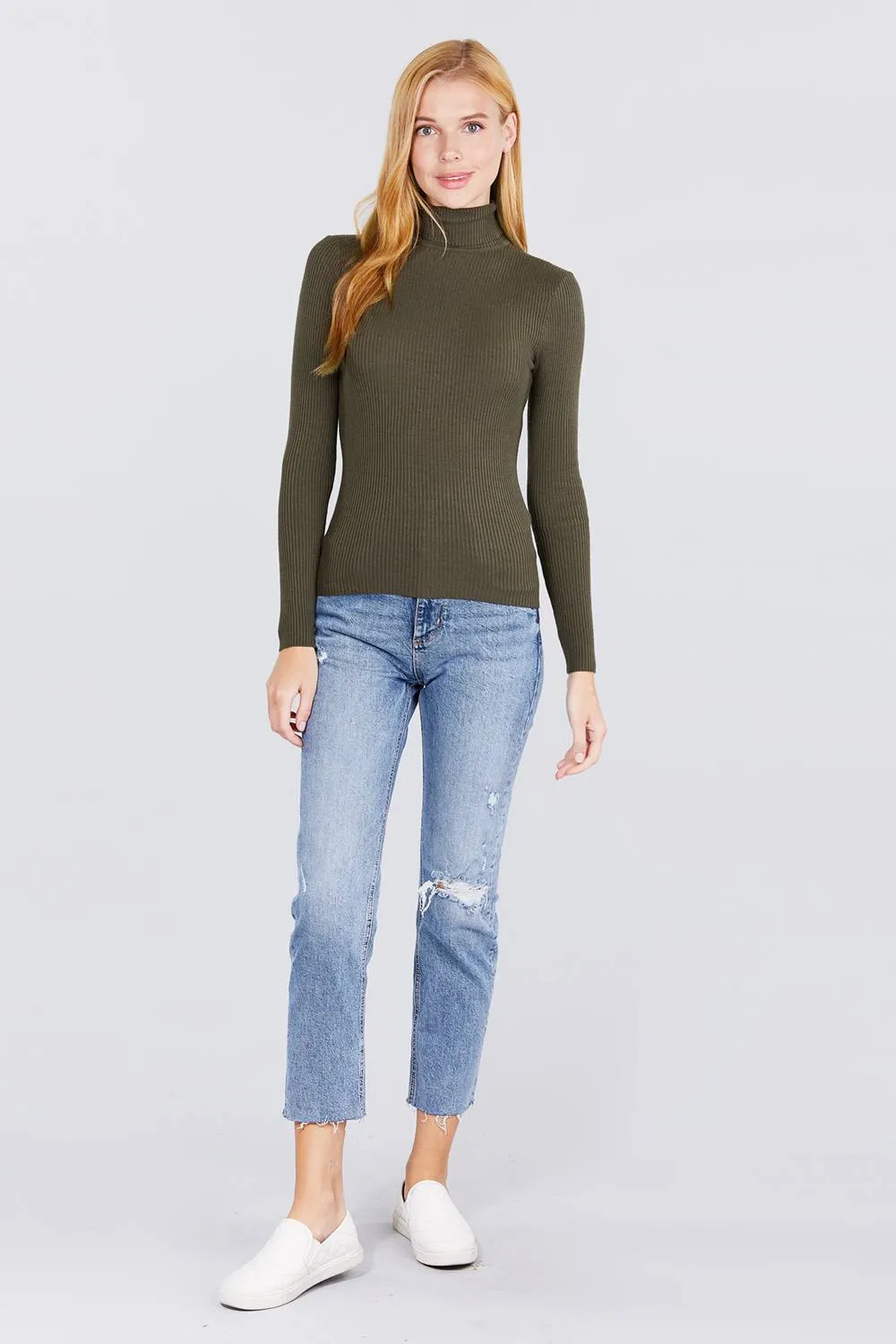 Turtle Neck Viscose Rib Sweater