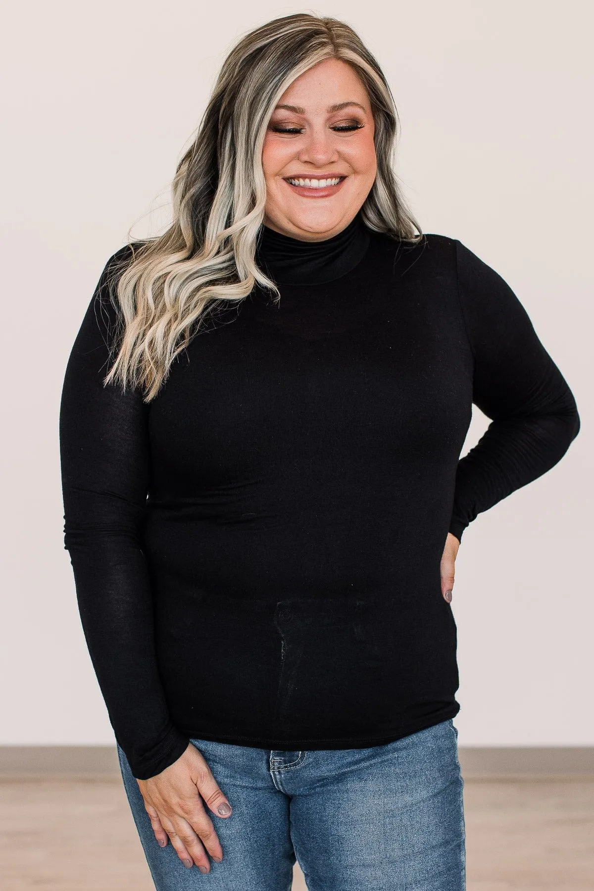 Under The Moonlight Turtle Neck Top- Black