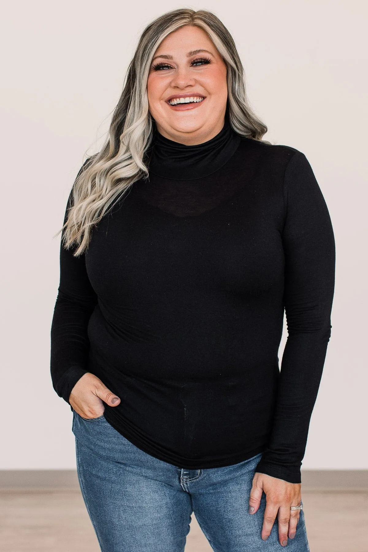 Under The Moonlight Turtle Neck Top- Black