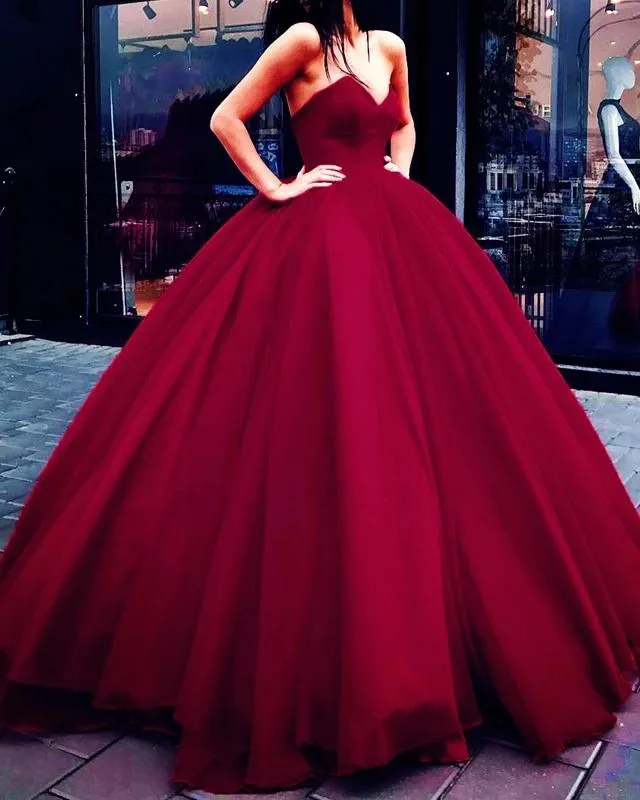 Unique Ball Gown Red Strapless Sweetheart Long Prom Dresses Quinceanera Dresses CP621