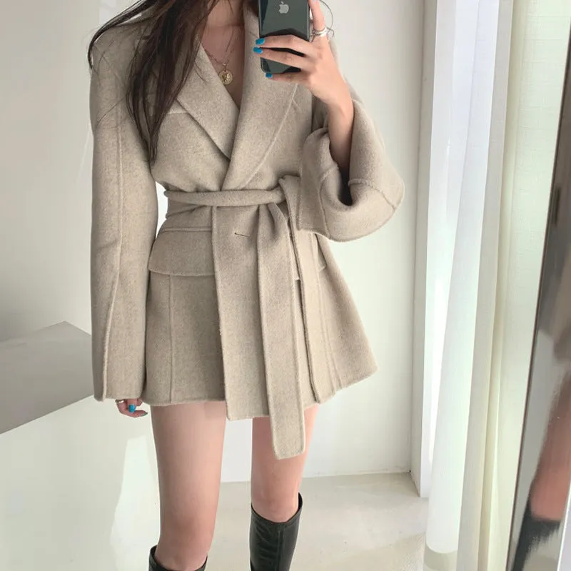 V-neck Vintage Lapel Splicing Lace-up Outerwear Mini Dresses
