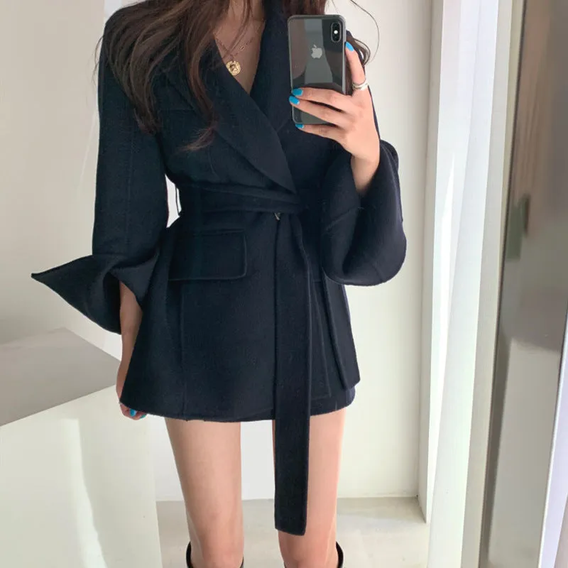 V-neck Vintage Lapel Splicing Lace-up Outerwear Mini Dresses